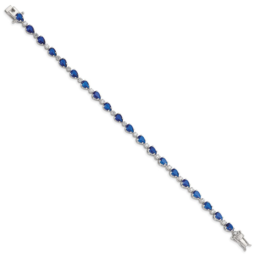 Sterling Silver Rhodium-plated Clear and Blue Pear CZ Bracelet