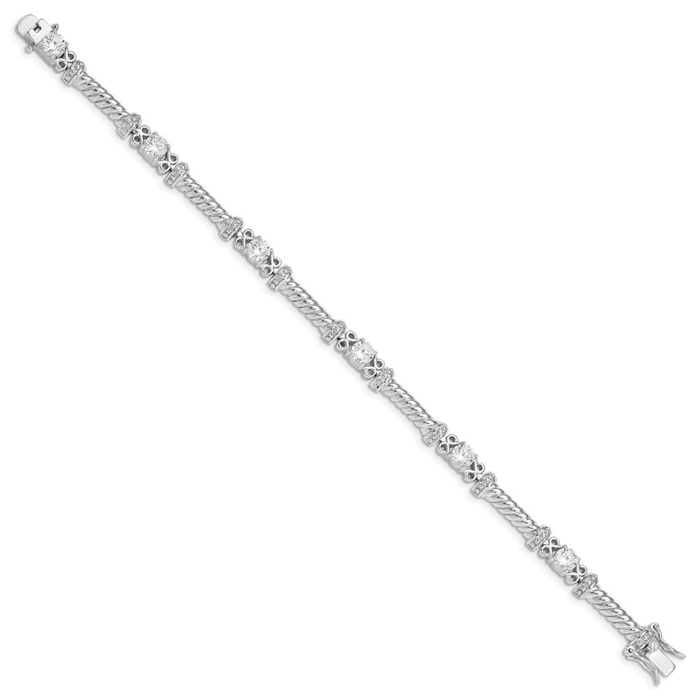 Sterling Silver Rhodium-plated Polished CZ Bracelet