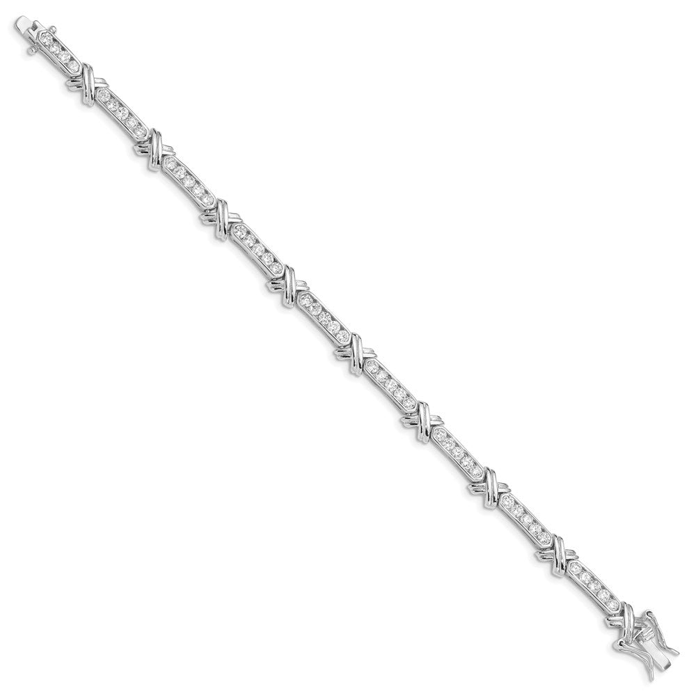 Sterling Silver Rhodium-plated CZ -X- Tennis Bracelet