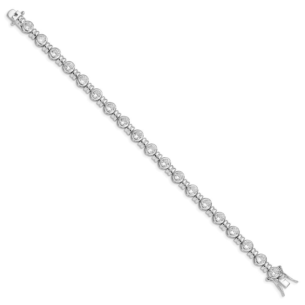 Sterling Silver Rhodium-plated Bezel CZ and Beads Tennis Bracelet