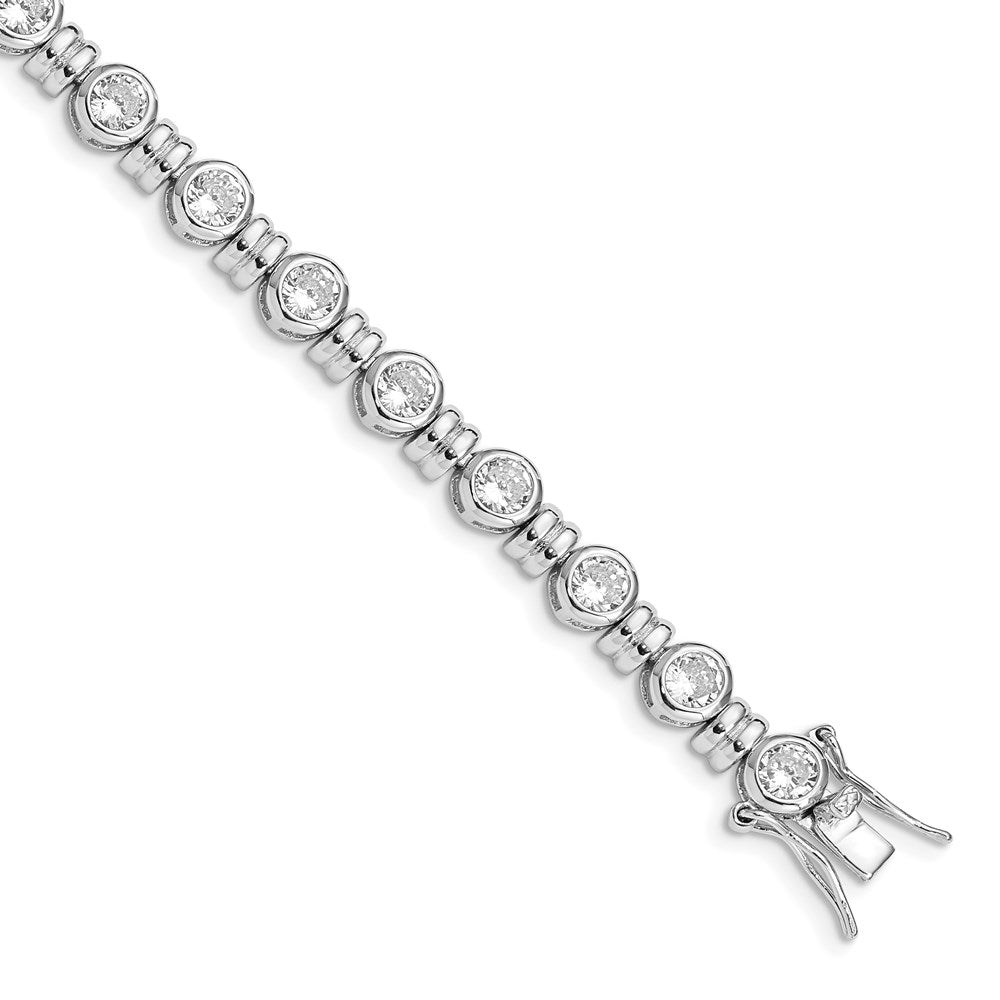 Sterling Silver Rhodium-plated Bezel CZ and Beads Tennis Bracelet