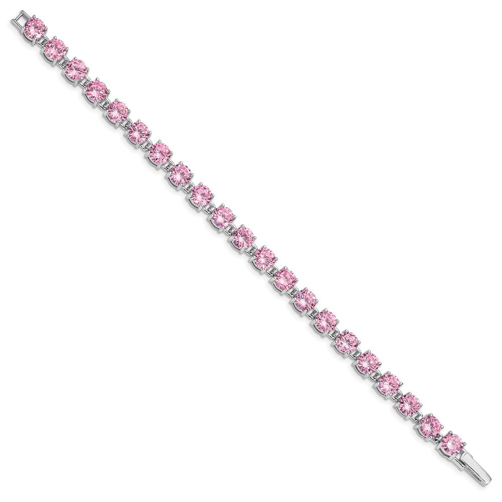 Sterling Silver Rhodium Plated Pink CZ Tennis Bracelet