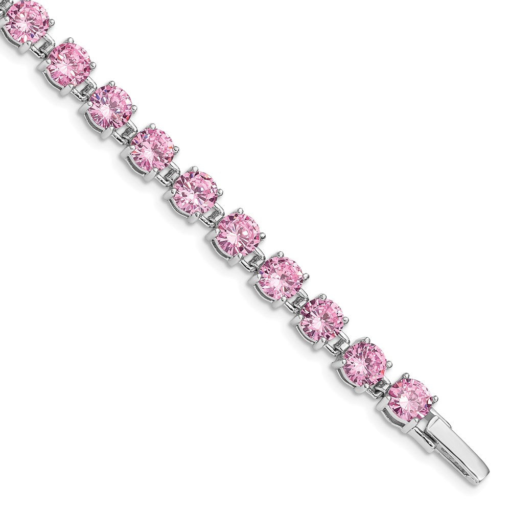 Sterling Silver Rhodium Plated Pink CZ Tennis Bracelet