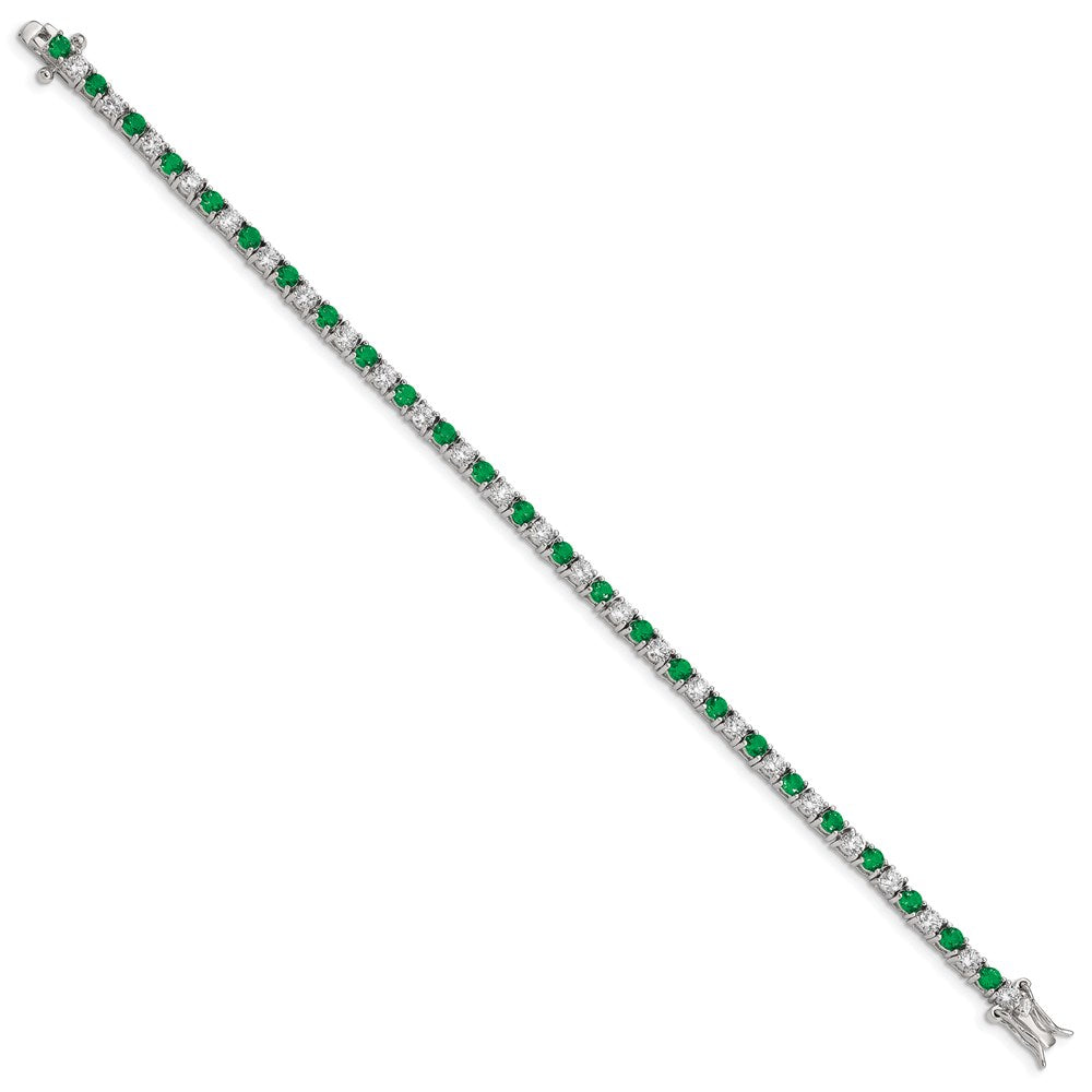 Sterling Silver Rhodium-plated Green Glass and CZ Bracelet