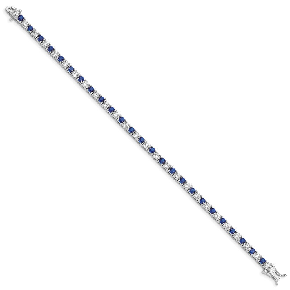Sterling Silver Rhodium-plated Blue Glass and CZ Bracelet