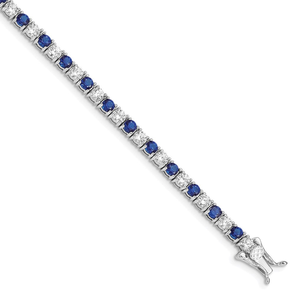 Sterling Silver Rhodium-plated Blue Glass and CZ Bracelet