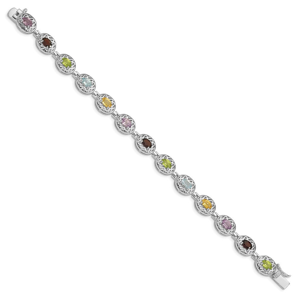 Sterling Silver Rhodium Plated Multi-gemstone Bracelet