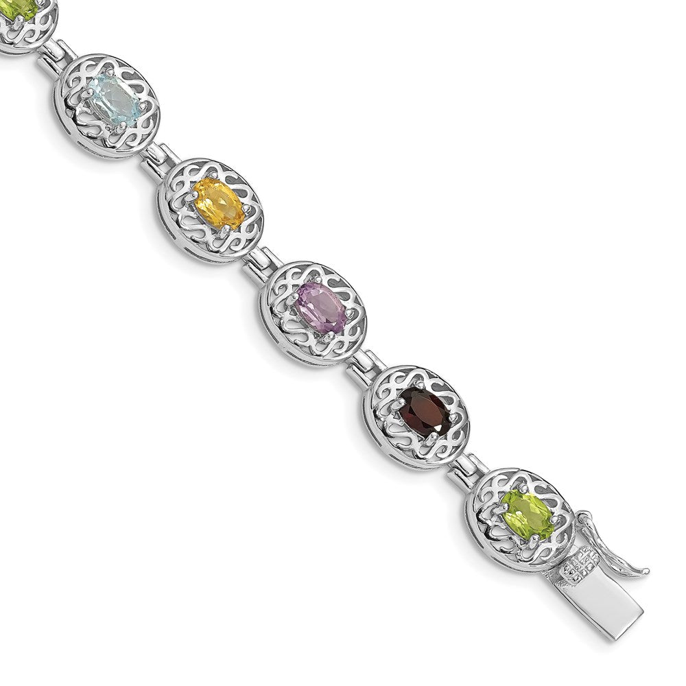Sterling Silver Rhodium Plated Multi-gemstone Bracelet