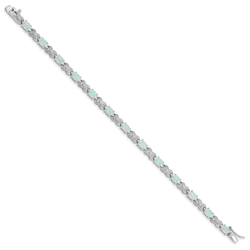 Sterling Silver Rhodium Plated Created Opal XO Bracelet