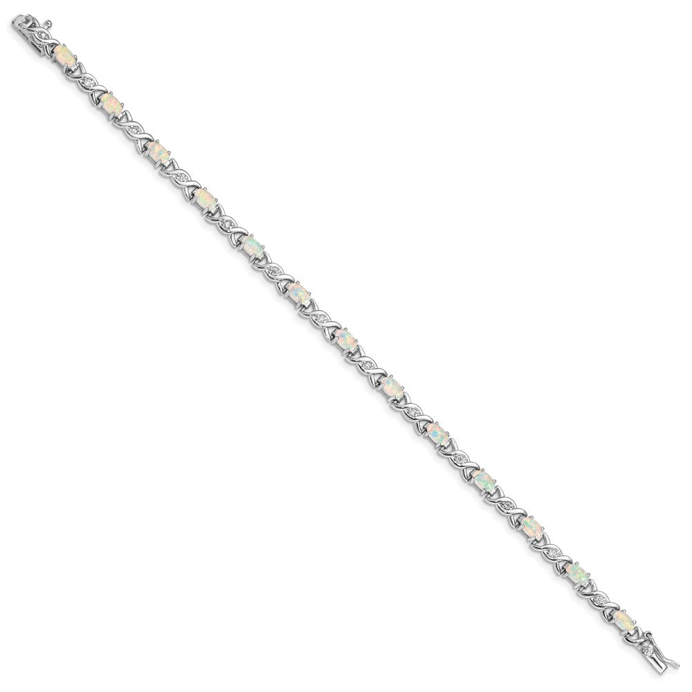 Sterling Silver Rhod-plated White Created Opal and CZ Bracelet