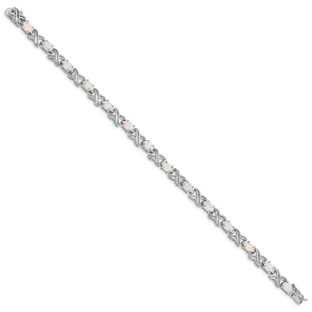 Sterling Silver Rhodium Plated Created Opal XO Bracelet