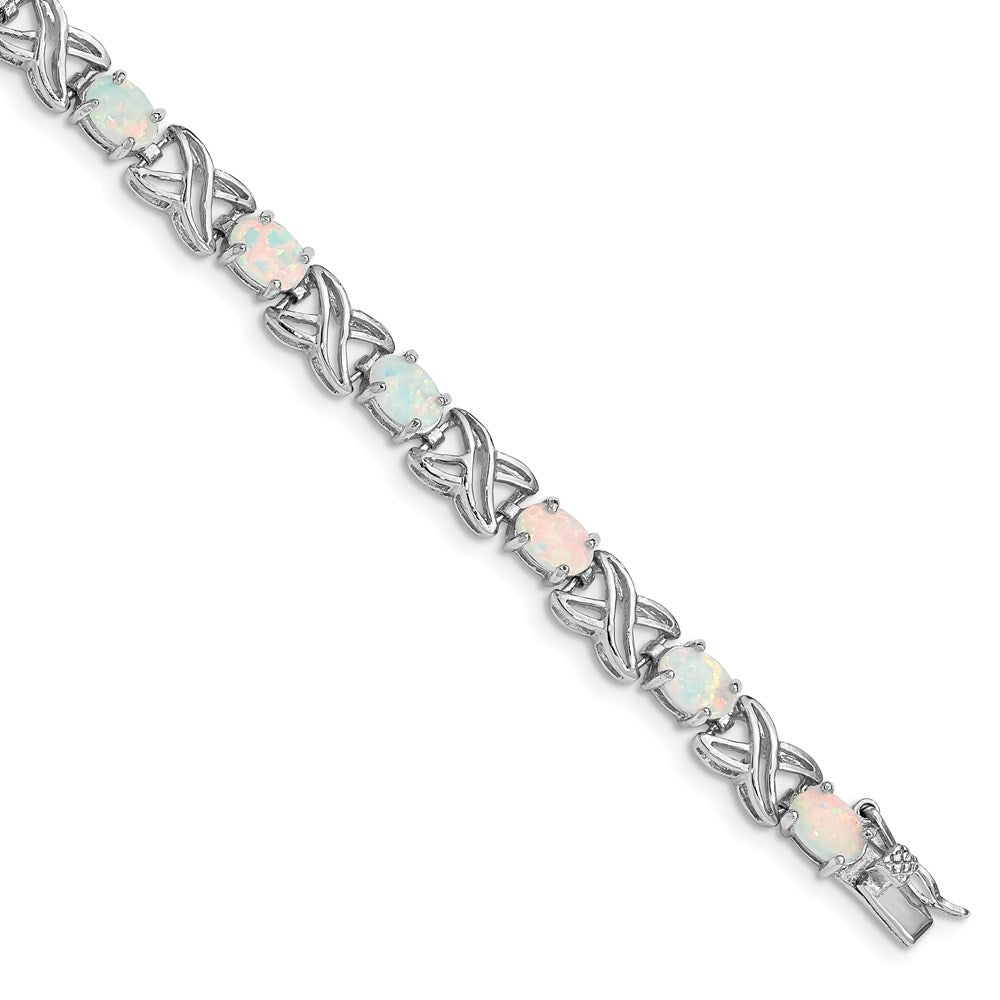 Sterling Silver Rhodium Plated Created Opal XO Bracelet