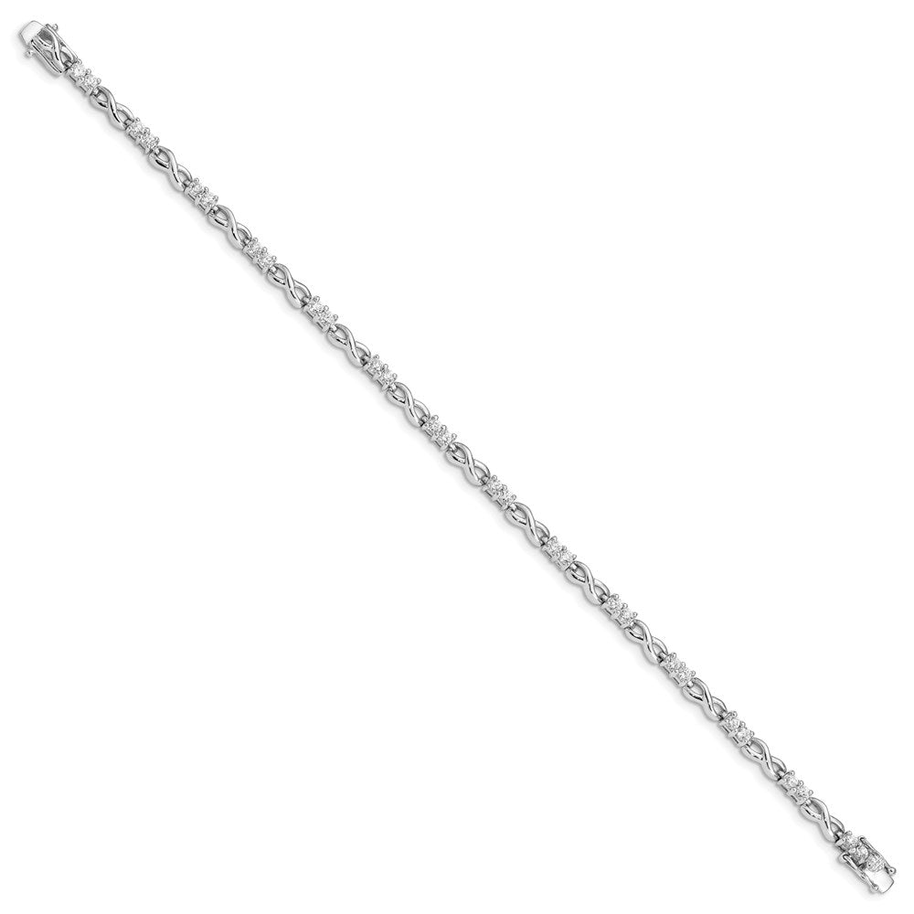 Sterling Silver Rhodium-plated Polished CZ and Infinity Bracelet