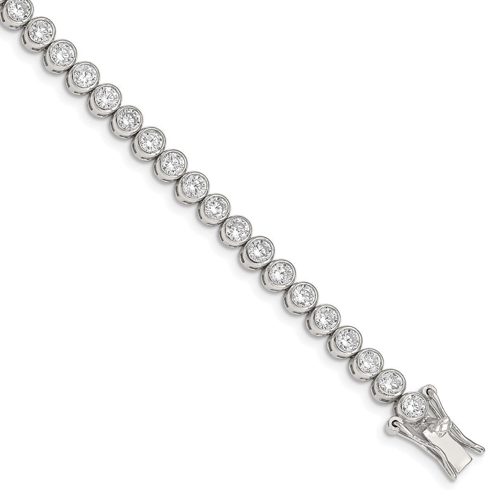Sterling Silver Rhodium-plated Bezel CZ Tennis Bracelet