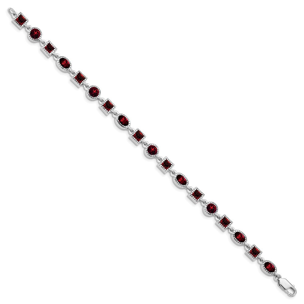Sterling Silver Rhodium-plated Garnet Bracelet