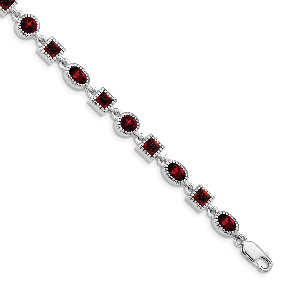 Sterling Silver Rhodium-plated Garnet Bracelet