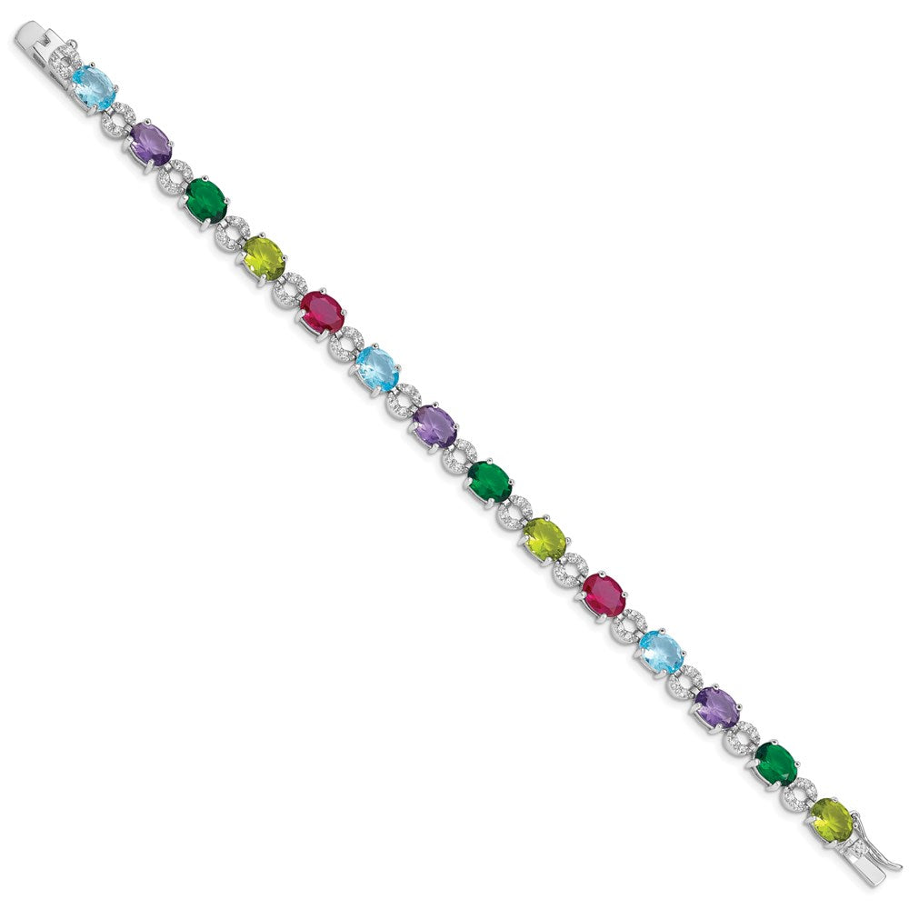 Sterling Silver Rhodium-plated Multicolor CZ Bracelet