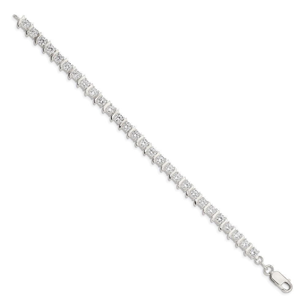 Sterling Silver Polished CZ Fancy Tennis Bracelet
