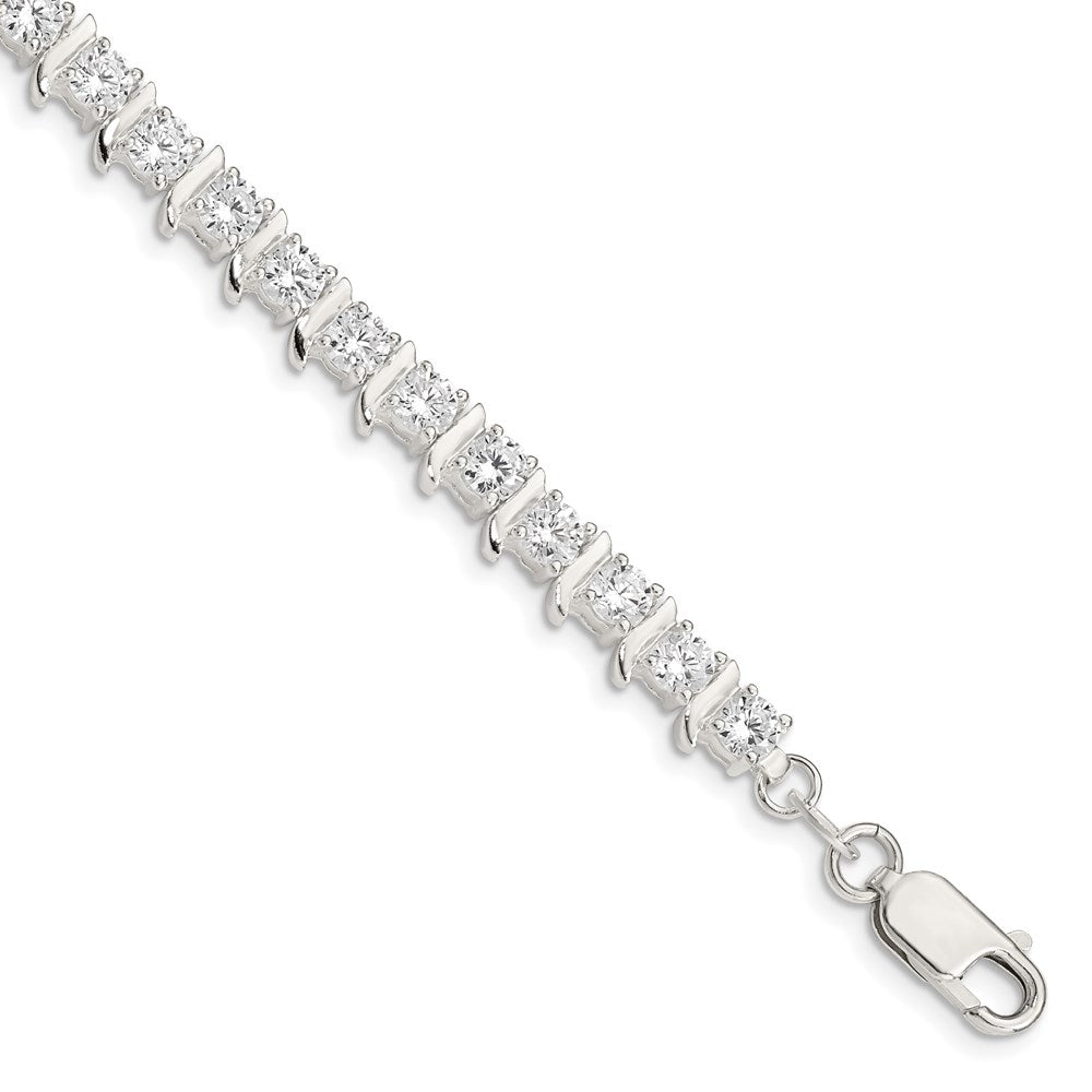 Sterling Silver Polished CZ Fancy Tennis Bracelet