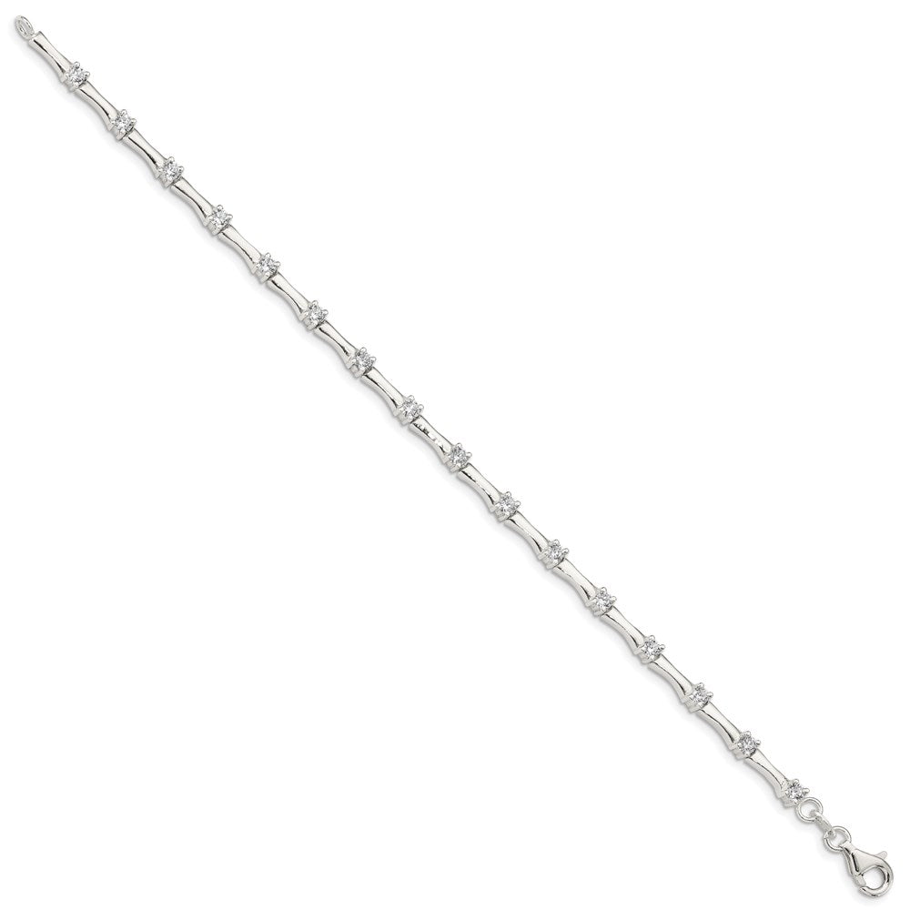 Sterling Silver Polished CZ and Bar Fancy Bracelet