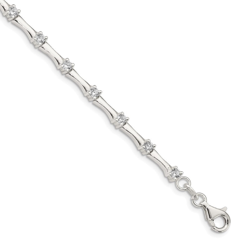 Sterling Silver Polished CZ and Bar Fancy Bracelet