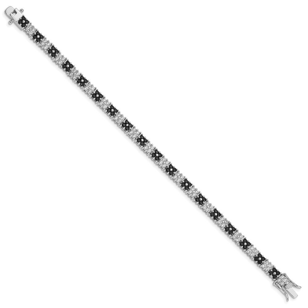 Sterling Silver Rhodium-plated Black/White CZ Tennis Bracelet