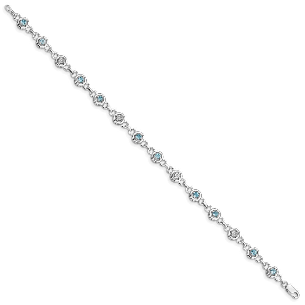 Sterling Silver Rhodium-plated Blue Topaz Diamond Bracelet