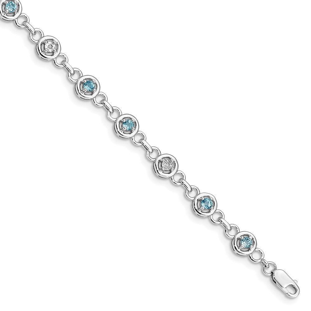 Sterling Silver Rhodium-plated Blue Topaz Diamond Bracelet
