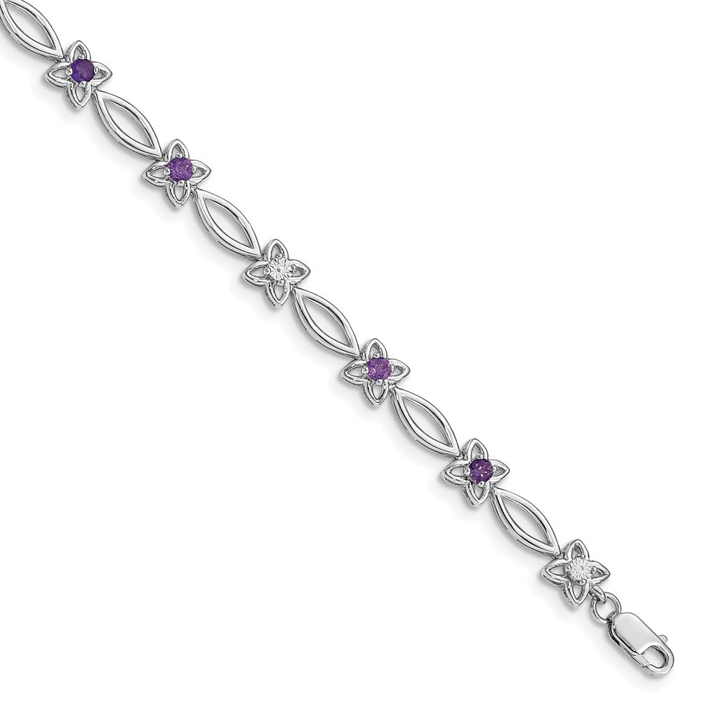 Sterling Silver Rhodium-plated Amethyst Diamond Bracelet