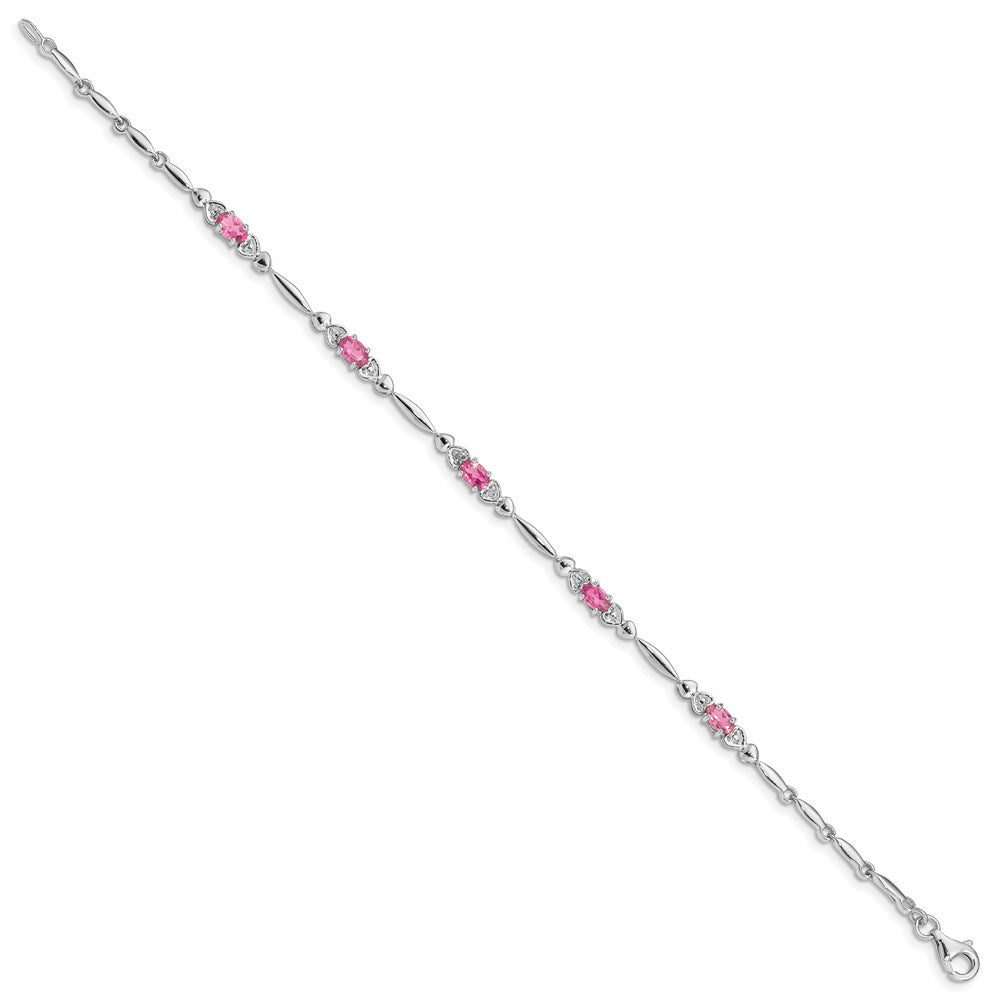 Sterling Silver Rhodium-plated Pink Tourmaline and Diamond Bracelet