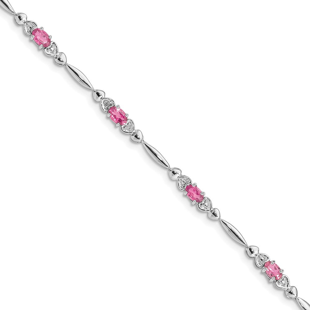 Sterling Silver Rhodium-plated Pink Tourmaline and Diamond Bracelet