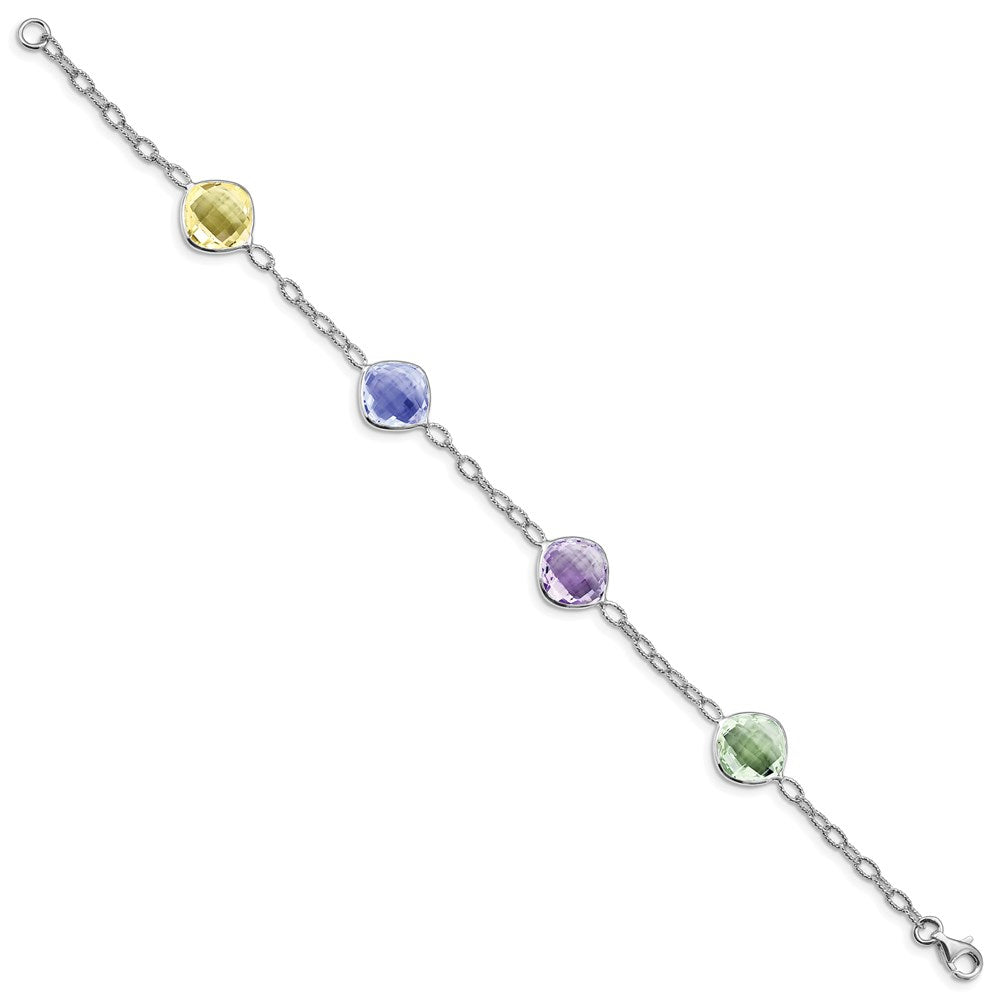 Sterling Silver Rhodium-plated Multi Color Gemstone Bracelet