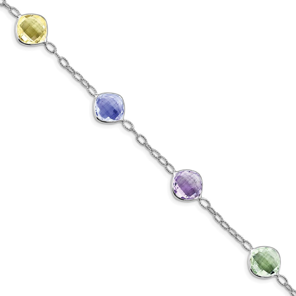Sterling Silver Rhodium-plated Multi Color Gemstone Bracelet