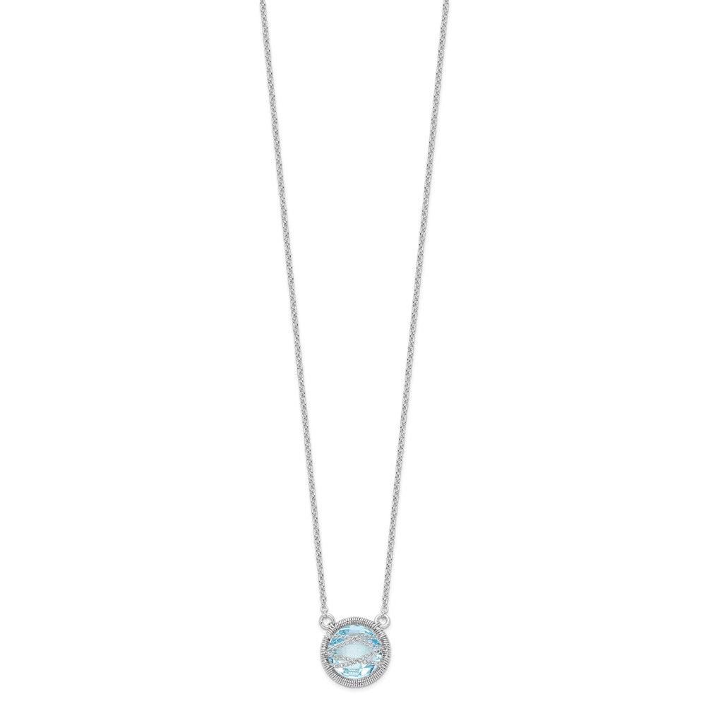 Sterling Silver Rhodium-plated Blue Topaz w/ Ext Necklace