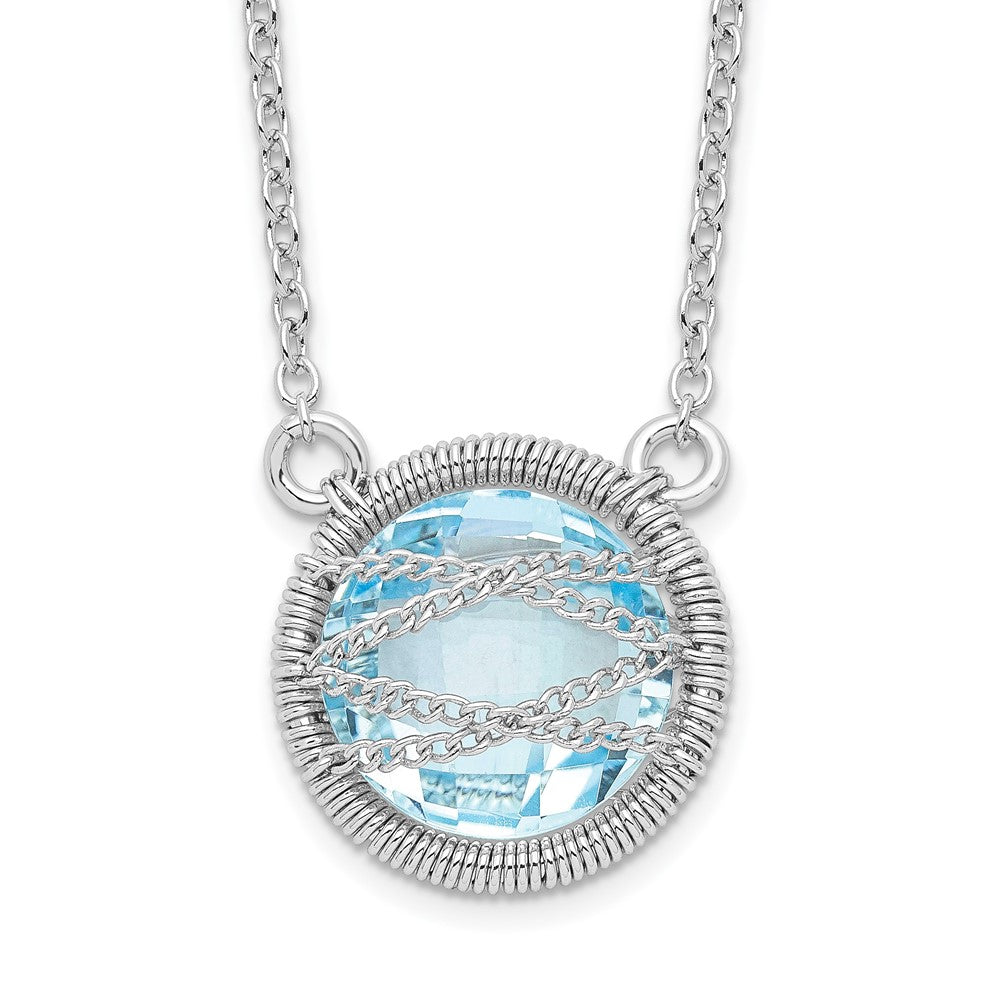 Sterling Silver Rhodium-plated Blue Topaz w/ Ext Necklace