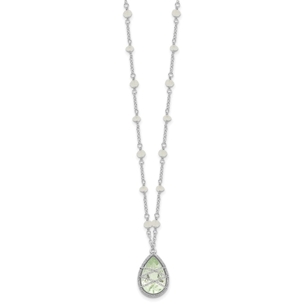 Sterling Silver Rhodium Green Quartz & Rnbow Moonstone Necklace