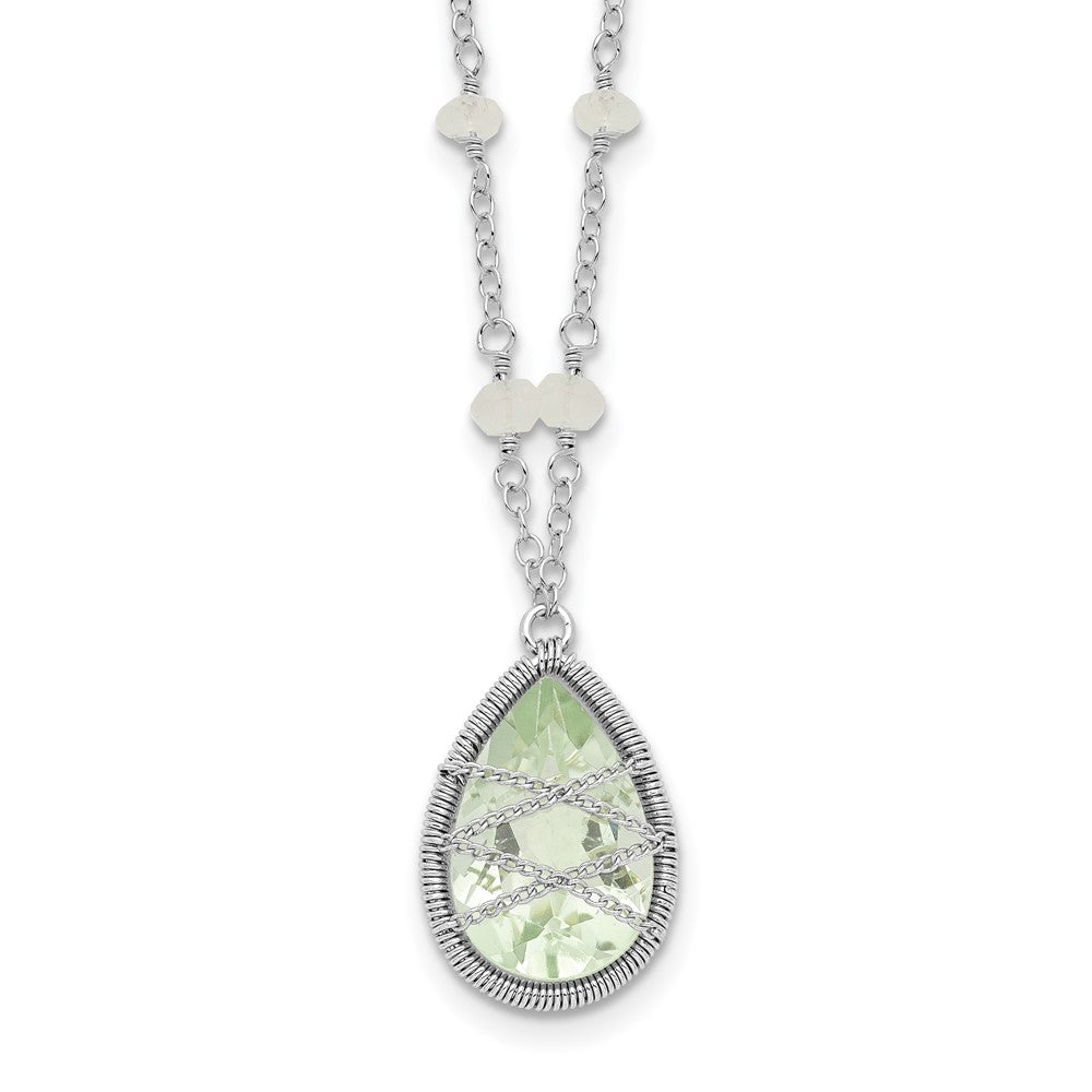 Sterling Silver Rhodium Green Quartz & Rnbow Moonstone Necklace