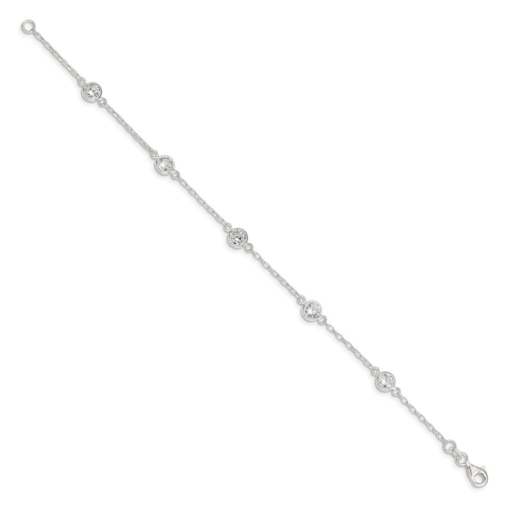 Sterling Silver Polished Bezel CZ 5-Station Bracelet
