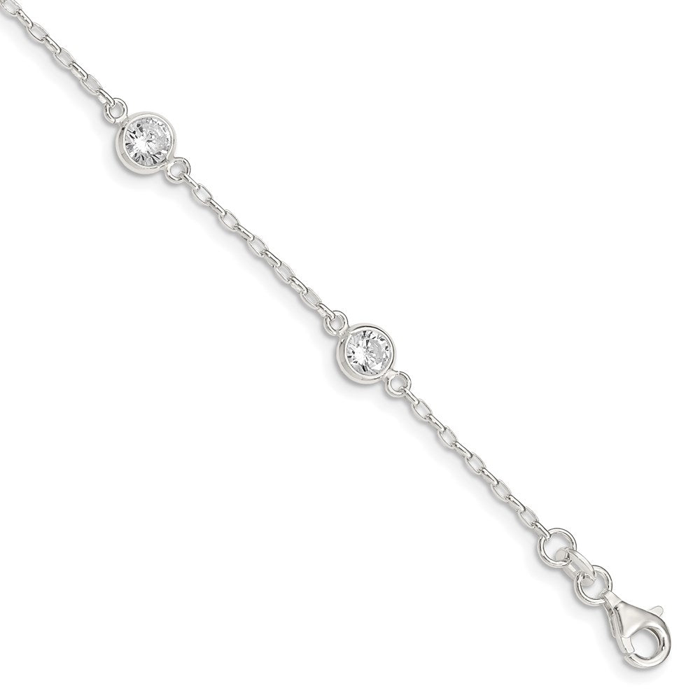 Sterling Silver Polished Bezel CZ 5-Station Bracelet