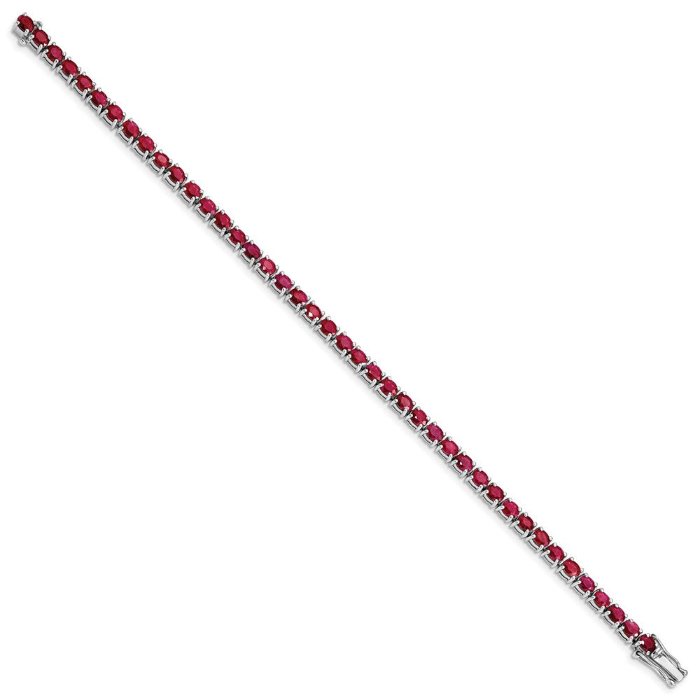 Sterling Silver Rhodium-plated Oval Ruby Bracelet