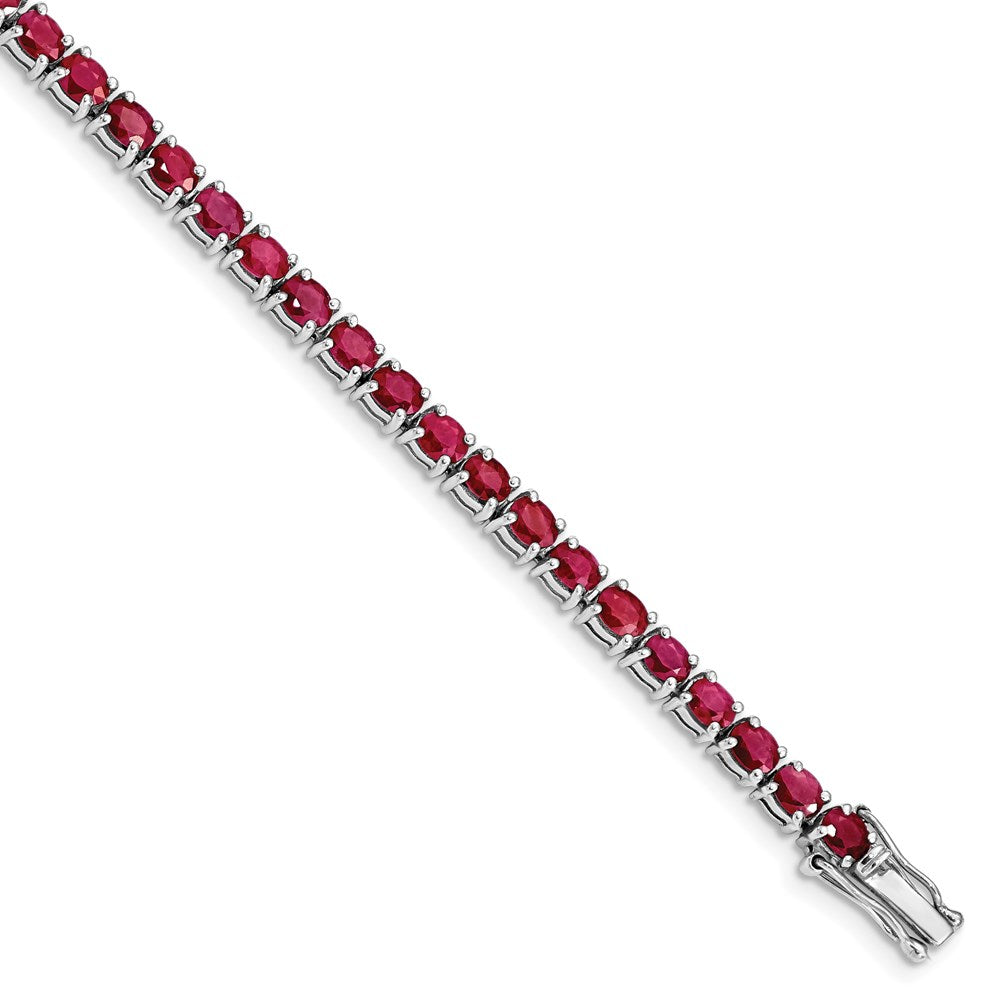 Sterling Silver Rhodium-plated Oval Ruby Bracelet
