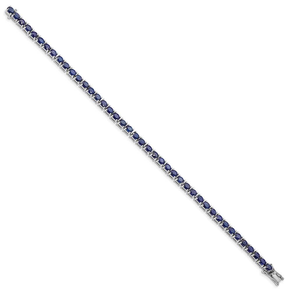 Sterling Silver Rhodium-plated Oval Blue Sapphire Bracelet