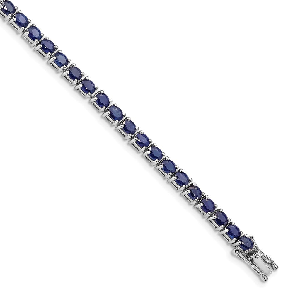 Sterling Silver Rhodium-plated Oval Blue Sapphire Bracelet