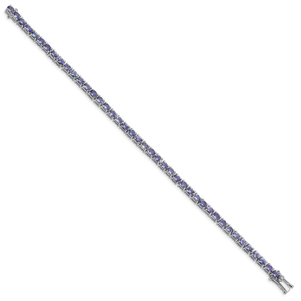 Sterling Silver Rhodium-plated Oval Tanzanite Bracelet