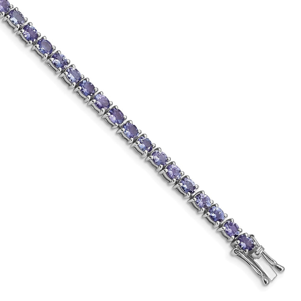 Sterling Silver Rhodium-plated Oval Tanzanite Bracelet