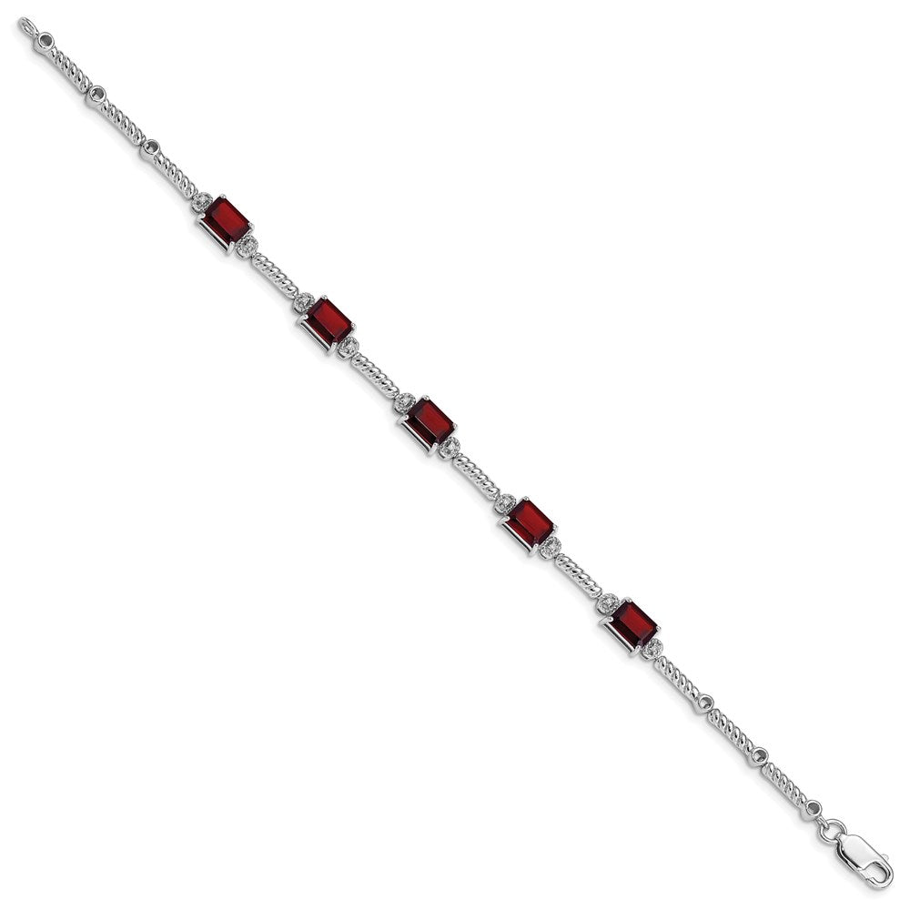 Sterling Silver Rhodium-plated Garnet & Diamond Tennis Bracelet