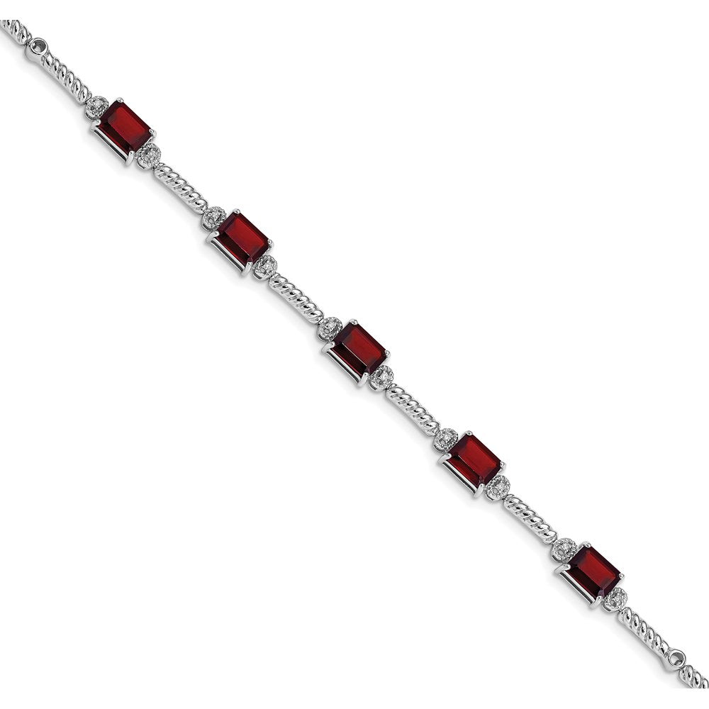 Sterling Silver Rhodium-plated Garnet & Diamond Tennis Bracelet