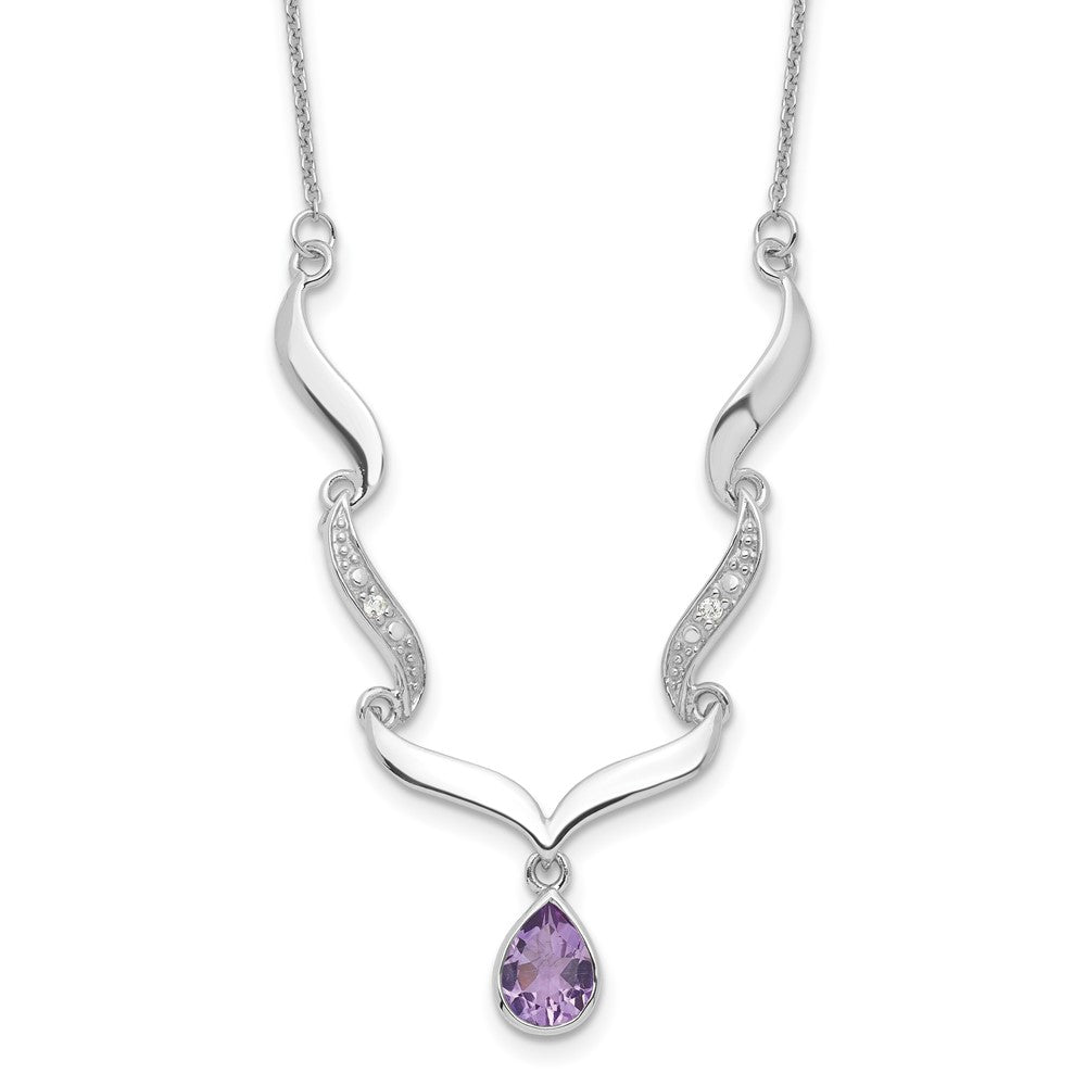 Sterling Silver Rhodium-plated w/Amethyst & White Topaz w/. ext. Necklac