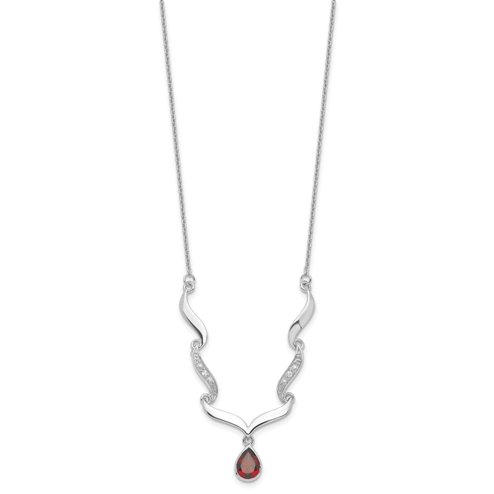 Sterling Silver Rhodium-plated w/Garnet & White Topaz w/. ext. Necklace