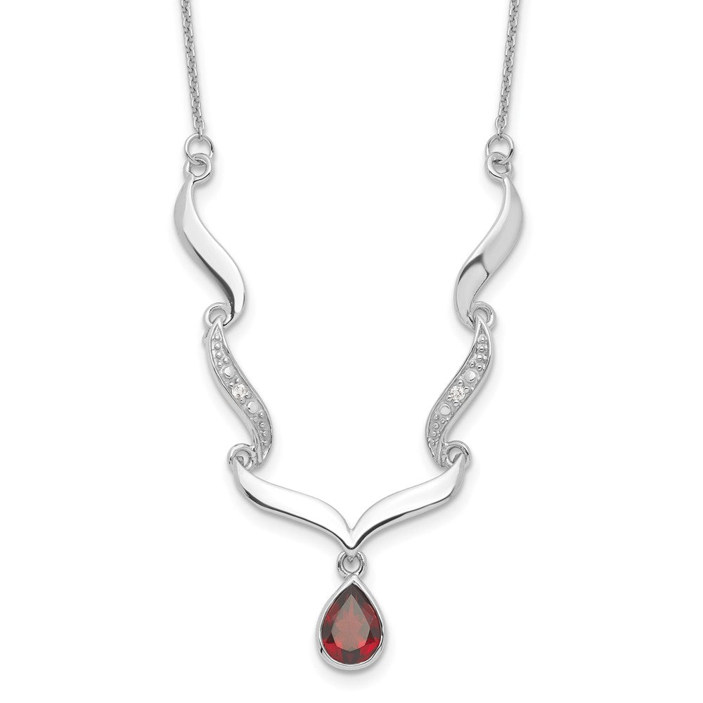 Sterling Silver Rhodium-plated w/Garnet & White Topaz w/. ext. Necklace